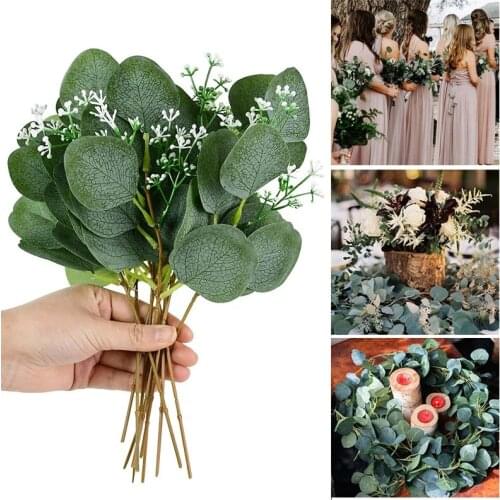 2pcs DIY Artificial Plants Green Eucalyptus Leaves Artificial Flowers High Quality for Greenery Wedding Garden Home Decorations