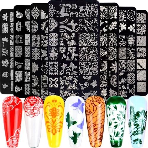 YWK Animal Image Stamp Plates Stripe Grid Mixed Pattern Nail Stamping Templates Stencil Flower Printing Tool