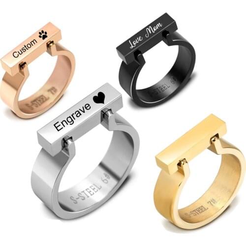 Custom Personality Family Name Stainless Steel Bar Rings for Men Initial Letter кольца Women Jewelry Anillos Party Figure-Wear