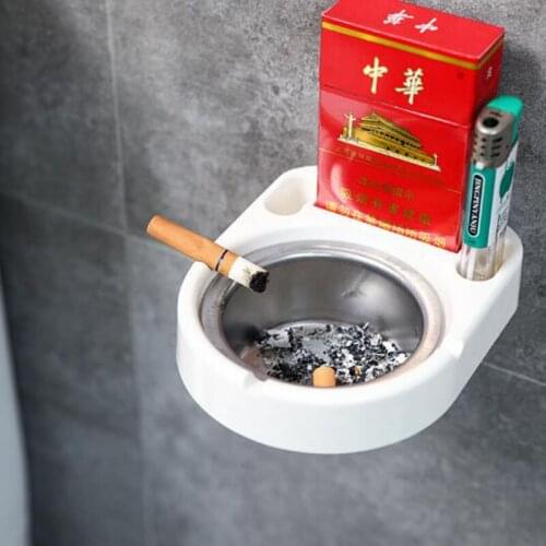 Creative Bathroom Ashtray Household Stainless Steel Suction Wall Punch-free Waterproof Ash Tray Cigarette Holder Rack