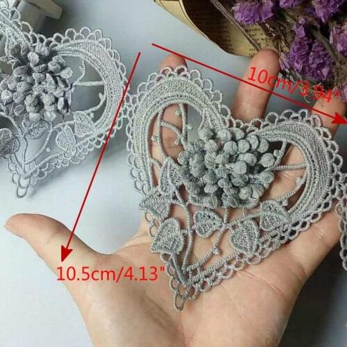 20pcs 10cm Gray Cotton Heart Flower Lace Trim Embroidered Lace Ribbon Handmade Wedding Dress Patchwork Sewing Supplies Craft