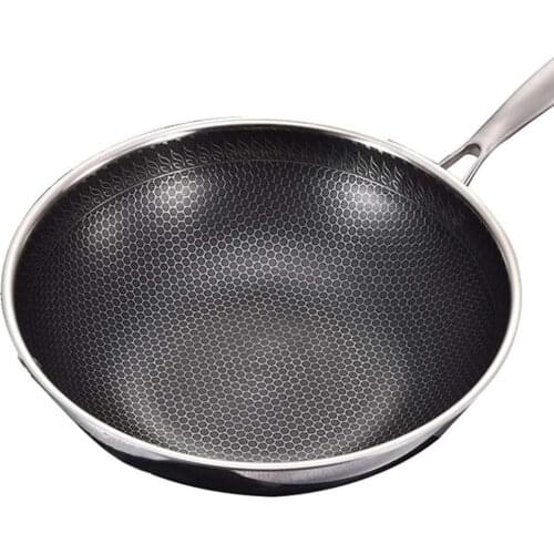Kitchen Fixture Non-Stick Pan Double-Sided Honeycomb 304 Stainless Steel wok Without Oil Smoke Frying Pan Wok Without Phosphorus