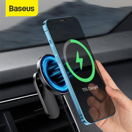 Baseus Magnetic Car Phone Holder For iPhone 12 Pro Max Phone Holder Fast Wireless Charger For Car Air Vent Mount Holder Stand