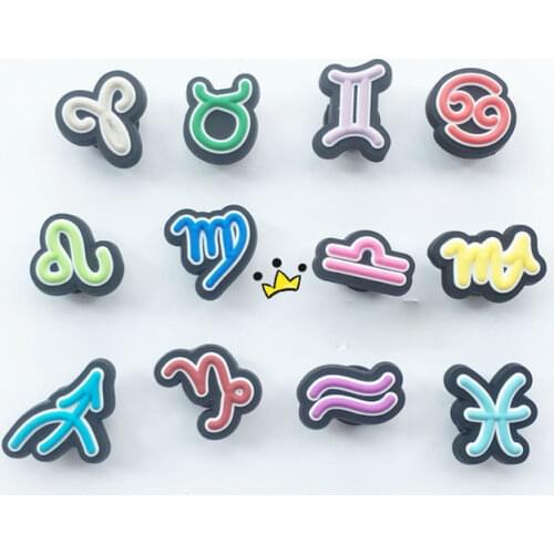 Geniune Cute Shoe Charms Accessories Cartoon 12 Constellations Pattern Shoes Buckle Decorations for Sandals Charms Kids Gift
