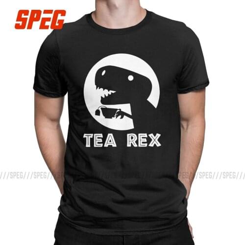 Men T-Shirts Tea Rex Vintage Cotton Tees Short Sleeve Jurassic Dinosaur Drink Coffee T Shirt Crew Neck Tops 4XL 5XL