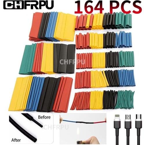 164pcs Heat Shrink Tube Kit Shrinking Assorted Polyolefin Insulation Sleeving Heat Shrink Tubing Wire Cable 8 Sizes 2:1
