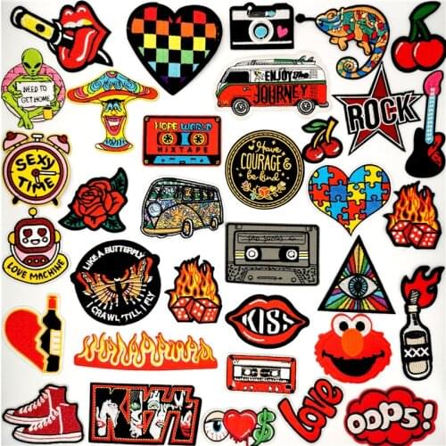 Patches for Clothing Cartoon Anime Embroidered Patch Eyes Heart Ironing Stickers Clothes Decorate Applique Rock Iron on Badges