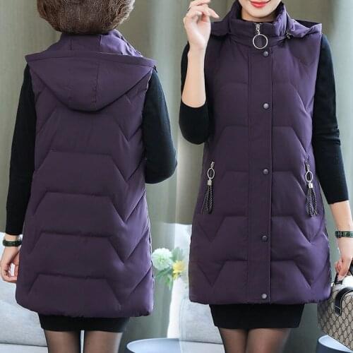 Autumn Winter 2021 Women Casual Warm Thicken Vests Female Long Sleeveless Waistcoat Ladies Solid Cotton Padded Parka Jacket Q61