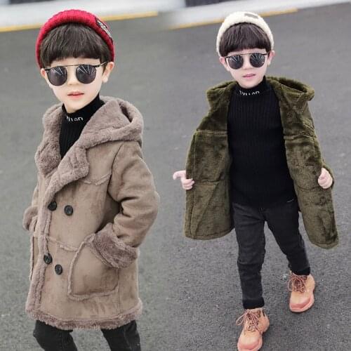 Autumn And Winter The New Childrens Woolen Coat Kids Suede Windbreaker Thick Fashion Boys Wool Jacket Medium and Long Section
