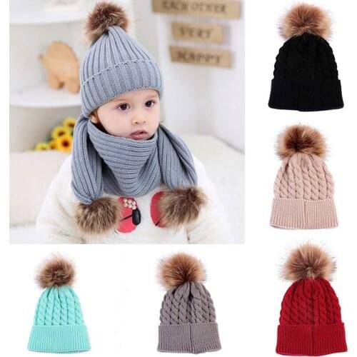 Hot Newborn Baby Kids Girls Boys Winter Warm Knit Hat Furry Balls Pompom Solid Warm Cute Lovely Beanie Cap Gifts