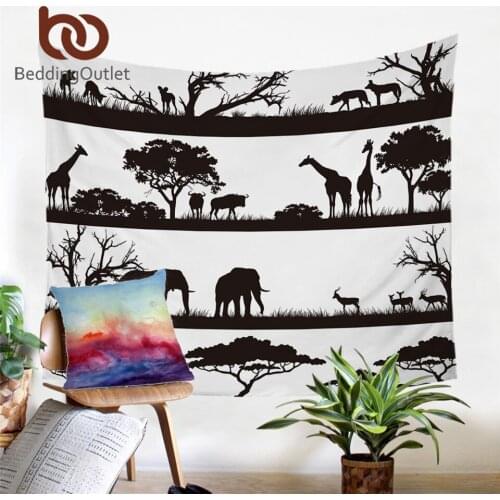BeddingOutlet Elephant Wall Carpet African Animal Decorative Wall Hanging Giraffe Deer Wall Tapestry Trees Bed Sheet Dropship