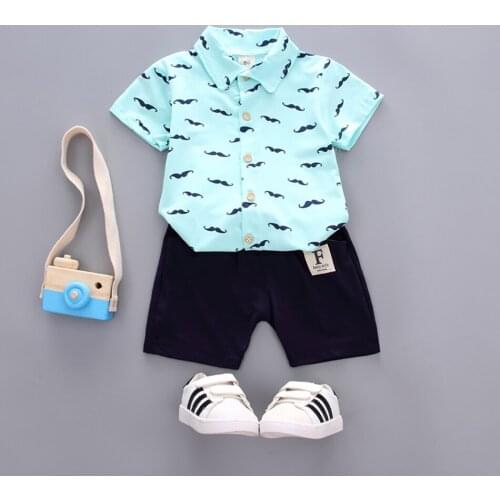 Baby Boys Casual Suit Cartoon Print Short Sleeve Toddler Top+Pants 2pcs Newborn Kids Toddler Children New Summer Clothes Outfits