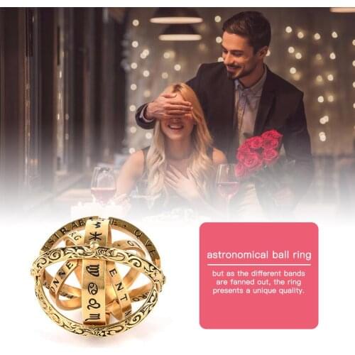Gold Plated Folding Ring Astronomical Sphere Ball Ring Cosmic Finger Ring Couple Lover Jewelry Gifts
