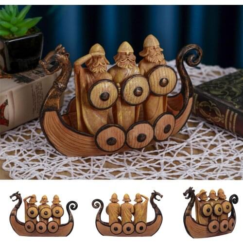 Retro Soldier Dragon Boat Ornament Painted Resin Figurines for Home Living Room Office Decoration TS1