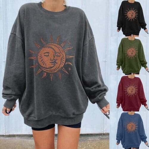 S-XXXL Multicolor Long sleeve Women Tops Winter Sun Printing Sweatshirt Pullover Tops женские свитера Personalized sun print F4
