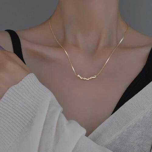 925 Sterling Silver Twisted Necklace for Women Shiny CZ Clavicle Chain Necklaces Party Jewelry Dropshipping
