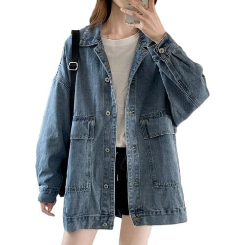2021 Autumn Winter New Extra Large Denim Jacket Female Student Loose Long Basic Coat Casual Windproof Bomber Outerwear Trend 5XL
