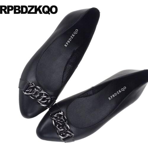 Designer Luxury Pointed Toe Ladies Beautiful Flats Shoes Chain China Slip On European Chinese Large Size Metal Women 2021 Black