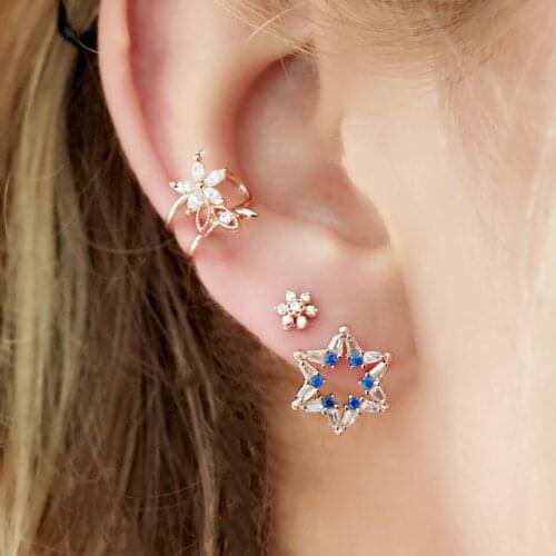 100% 925 sterling silver lady girl tiny cuff earring women party wedding cute flower shape earring nice bling CZ wedding jewelry
