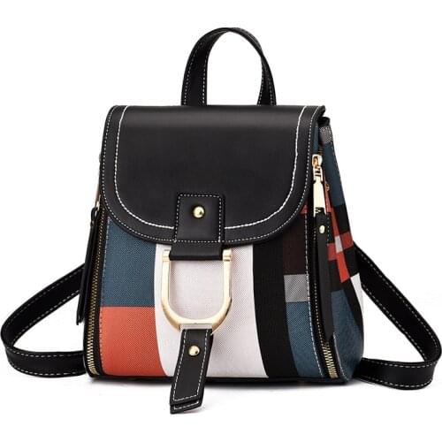 PU Leather Ladies School Backpacks Fashion Design Backpack for Womens Bags Retro Splice Teenage Girls School Bags Female Bags