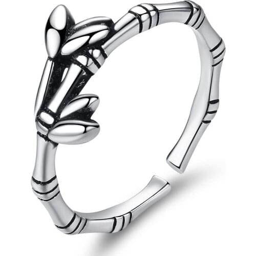 Luxury Fashion Twist Engraved Bamboo Leaf Adjustable 925 Sterling Silver Rings For Women Designer Jewelry Gifts