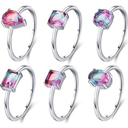 Genuine 925 Sterling Silver Gradient Purple Zircon Rings for Women Simple Geometric Thin Finger Ring Hypoallergenic Jewelry Gift