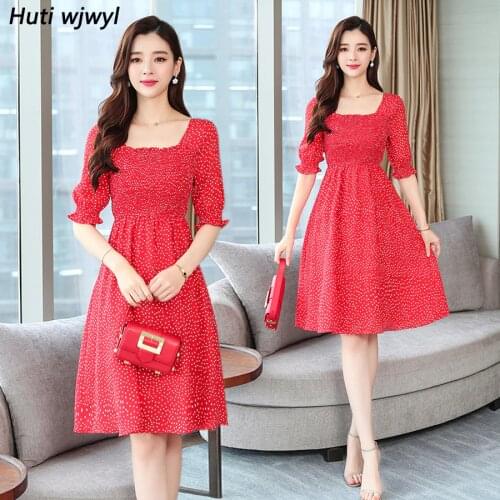 2021 Femal Vintage Elegant Red Dot Boho Midi Dresses Summer New Plus Size Solid Sexy Beach Sundress Women Bodycon Party Vestidos
