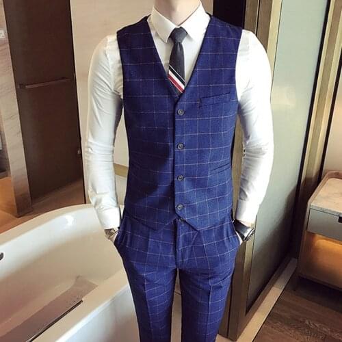 2021 Nre Mens Formal Business Suit Vest Mens Classic Plaid V Neck Slim Vest Wedding Dress