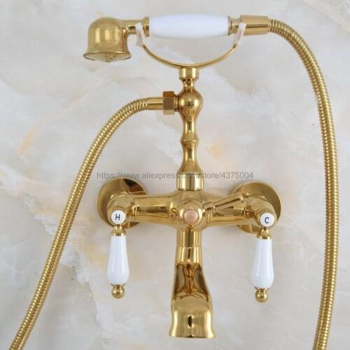 Gold Color Brass Wall Mounted Bathroom Clawfoot Bathtub Faucet & Hand Shower Basin Sink Mixer Tap & Hand Shower Nna856