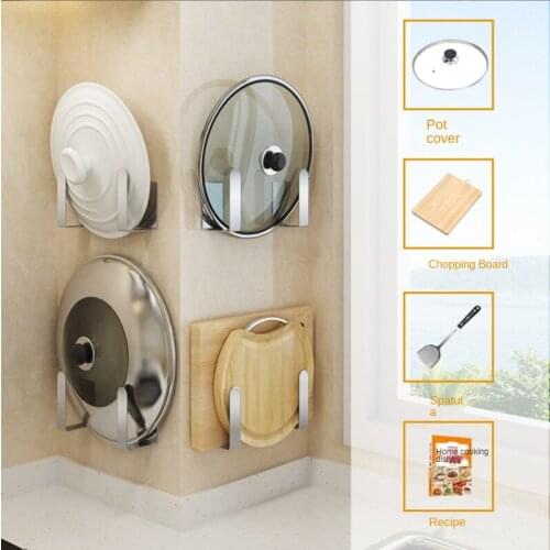 A Pair of Black Kitchen Shelves Wall Mounted Non Perforated Pot Cover Rack Vegetable Board Chopping Board Storage Supplies