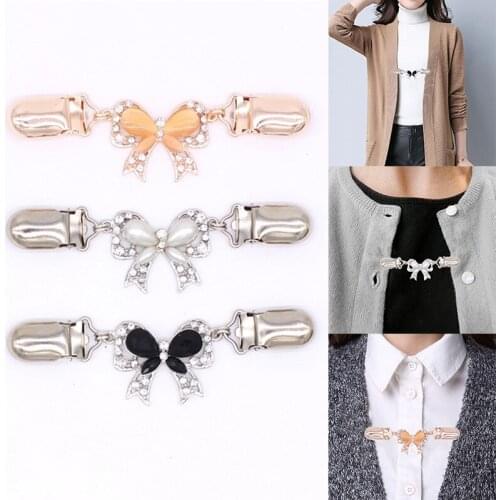 1PC Vintage Sweater Shawl Clip Cardigan Shirts Collar Clip Bow Patterns Clip Brooches Women Girls Cardigan Clip
