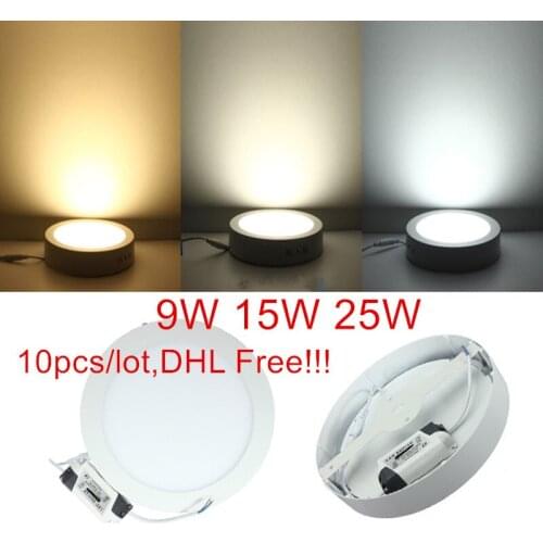 10pcs/lot 9W 15W 25W LED Panel Light Down Light with driver 85-265V Warm/Natural/Cold White Surface Mounted LED Ceiling Light