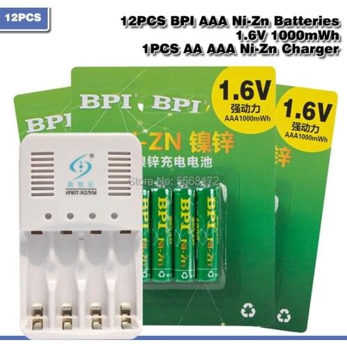 12Pcs 1.6v aaa 1000mWh rechargeable battery nizn Ni-Zn aaa 1.5v rechargeable battery set +1 pc aa/aaa Ni-Zn NI-MH charger