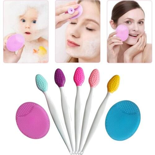 5PCS Silicone Exfoliating Lip Brush 2 in 1 Double-Sided Silicone Lip Brush Applicator Wand Tool Facial Brushes Retractable