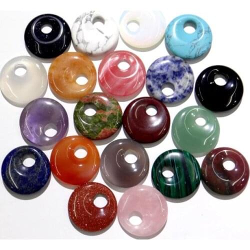 8pcs hot sell 30mm Natural stone lazuli Quartz crystal aventurine donut charm pendant for diy jewelry making necklace men woman