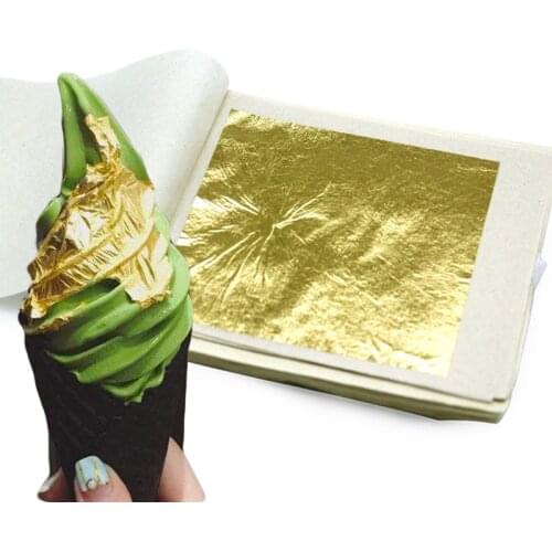 9.33cm Edible Leaf Sheets Multipurpose 24 Karat Yellow Gold Leaves for Food and Cake Decoration Art Crafts Gilding DIY