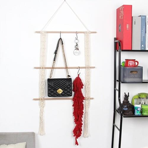 Bohemian Handmade Macrame Tapestry Wall Hanging Cotton Cord Art Tapestry Beige Door Shelf Crafts Home Primitive Decor