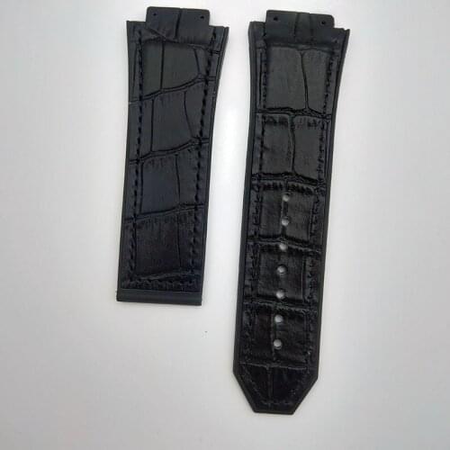 Black 19*29mm Silicone Rubber Watchband Brown Leather Watch Band For Hublot Strap for King Power Series Folding Clasp 24mm