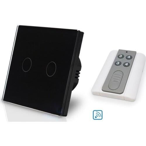Black Wall Light Switch Wireless remote control touch wall light switch 2 gang 1 way 220V EU standard led backlight indidator