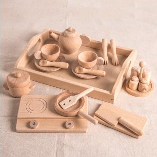 Baby Wooden Kitchen Toy Mini Kitchen Accessories Cooking Pretend Play Toys Tea Cup Toy Montessori Educational for Boy Girls Gift