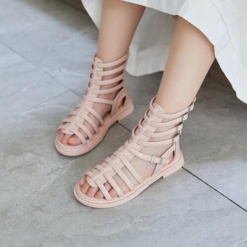 New Girls' Sandals Kids Girls Roman Shoes Big Childrens Long Tube Sandals Roman Sandals Princess Shoes Black Pink Beige