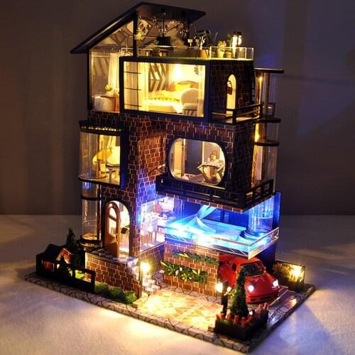 DIY Dollhouse Furniture Kit Handmade with LED Light Villa Birthday Gifts