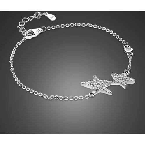 Elegant Fashion 100% 925 Sterling Silver Bracelets For Women Shining Stars Chain & Link Bracelets Girl Jewelry Gift