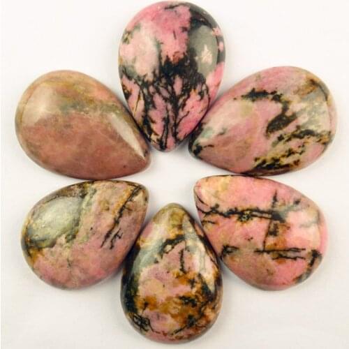 6Pcs wholesale 32x23x8mm Rhodonite Teardrop Cab Cabochon Dw033(Send Randomly)