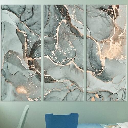 Nordic Green Gold Alcohol Ink Pattern Canvas Paintings Abstract Marble Wall Art Prints Pictures Posters for Bedroom Home Decor