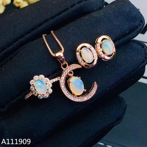 KJJEAXCMY boutique jewelry 925 sterling silver inlaid Natural Opal Ring Earring Necklace Womens Set Support Test fine