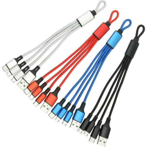 Short 3 in 1 USB Cable Multi Keychain Charger Micro Usb Type C Fast Charging Cord For iPhone for Samsung Xiaomi Oneplus Huawei