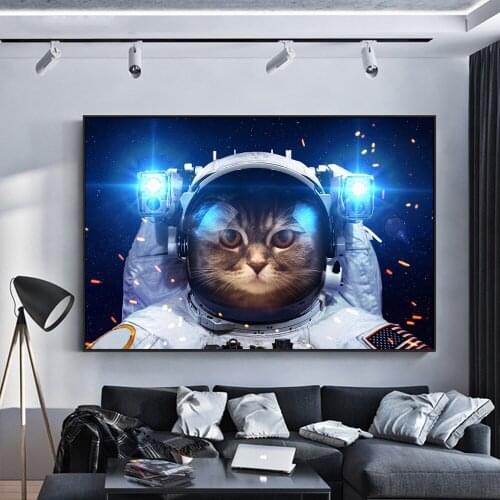 Cat in Space Suit Canvas Art Posters And Prints Animals Canvas Paintings On the Wall Nordic Art Canvas Pictures For Kids Room
