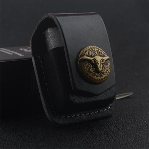 High Vintage Brass buckle Leather Lighter Case Belt bag Portable With Cover Cigarette Accessories Fathers Day gift