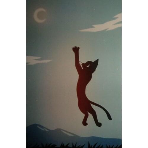 Cat and Moon Metal Plaque Art Holiday Decoration Outdoor & Indoor Sign Wall Decoration Tin Sign Painting 12x16 inch